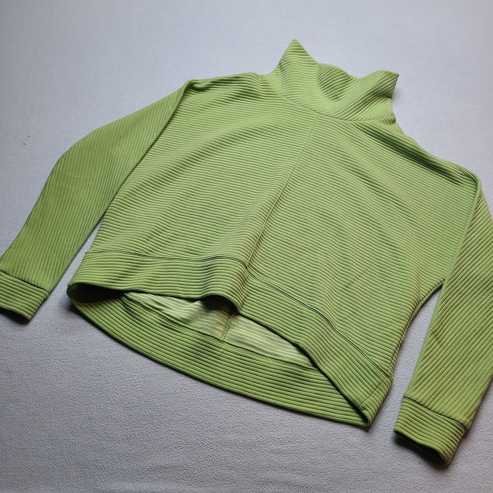 Zella Ribbed Funnel Neck Pullover Womens Large Green Excellent Textured Crop